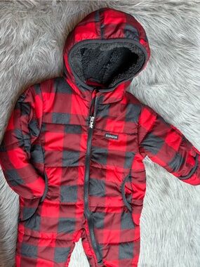 OshKosh Red & Black Buffalo Plaid Puffer Snowsuit 12 Months